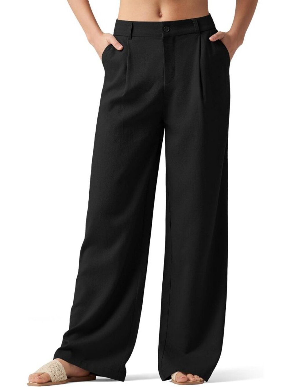 Linen Wide Leg Pants for Women | Casual Work Slacks with Pockets | Dressy